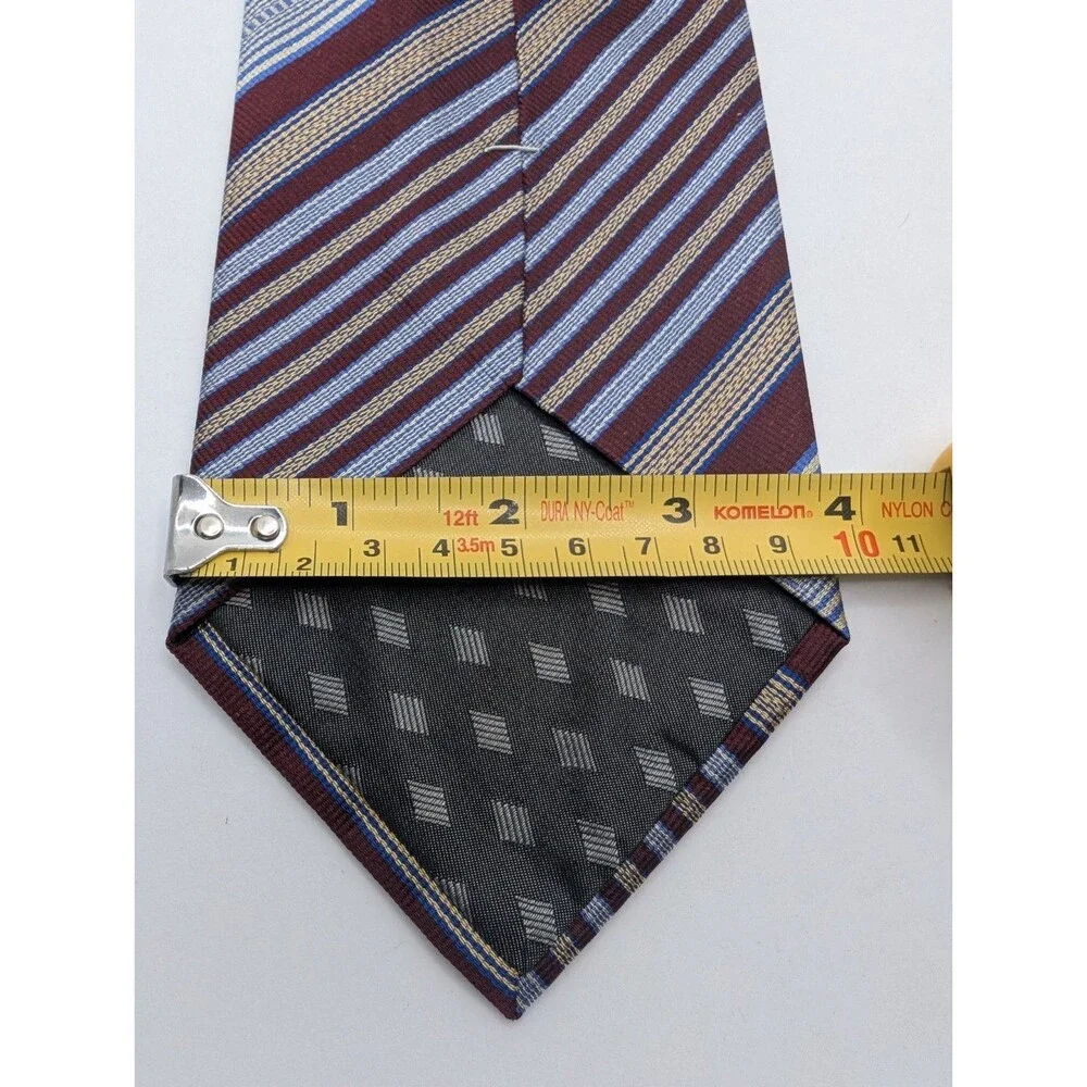 TODAY'S MAN Men's 100% Silk Tie Made in Italy Striped Burgundy Blue Gold Career